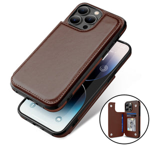 Slim Leather Back Cover [iPhone 14] Wallet Case w/ Card Holder - Brown-MyPhoneCase.com