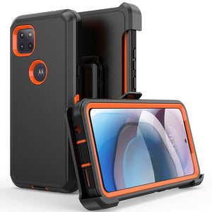 Heavy Duty Defender [Moto one 5G ace] Case Belt Clip Holster - Black/Orange-MyPhoneCase.com