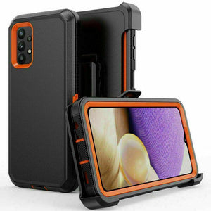 Heavy Duty Rugged Defender Galaxy A03s Case Belt Clip Holster - Black/Orange-MyPhoneCase.com