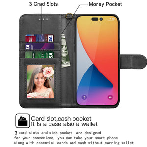 Premium Leather Flip Folio [iPhone 14 Plus] Wallet Case w/ Card Holder - Black-MyPhoneCase.com