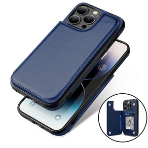 Slim Leather Back Cover [iPhone 14 Pro Max] Wallet Case w/ Card Holder - Blue-MyPhoneCase.com