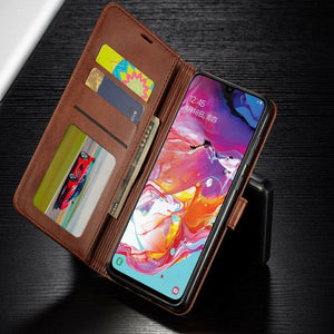 Premium Leather [Galaxy S23 Ultra] Flip Wallet Case w/ Card Holder - Brown-MyPhoneCase.com