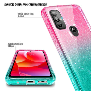 Full Body Built-In Screen Protector [moto g power 2022] Case - Pink/Aqua Glitter-MyPhoneCase.com