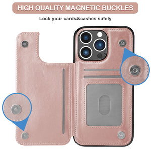Slim Leather Back Cover [iPhone 14 Pro Max] Wallet Case w/ Card Holder - Rose Gold-MyPhoneCase.com