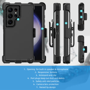 Heavy Duty Defender Galaxy S23 Ultra Case Belt Clip Holster - Black-MyPhoneCase.com