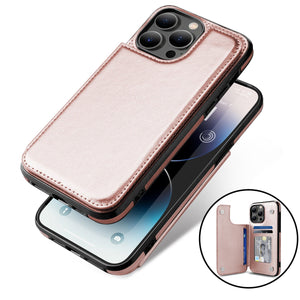 Slim Leather Back Cover [iPhone 14] Wallet Case w/ Card Holder - Rose Gold-MyPhoneCase.com