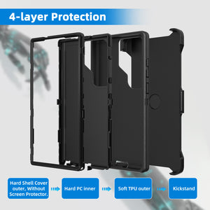Heavy Duty Defender Galaxy S23 Ultra Case Belt Clip Holster - Black/Orange-MyPhoneCase.com