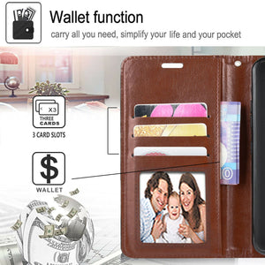 Premium Leather [Galaxy S22+ Plus] Flip Wallet Case w/ Card Holder - Brown-MyPhoneCase.com