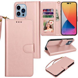 Premium Leather Flip Folio [iPhone 14 Plus] Wallet Case w/ Card Holder - Rose Gold-MyPhoneCase.com