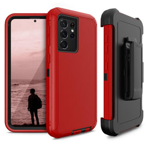 Heavy Duty Shockproof Defender Galaxy S21 5G (6.2") Case Holster - Red-MyPhoneCase.com