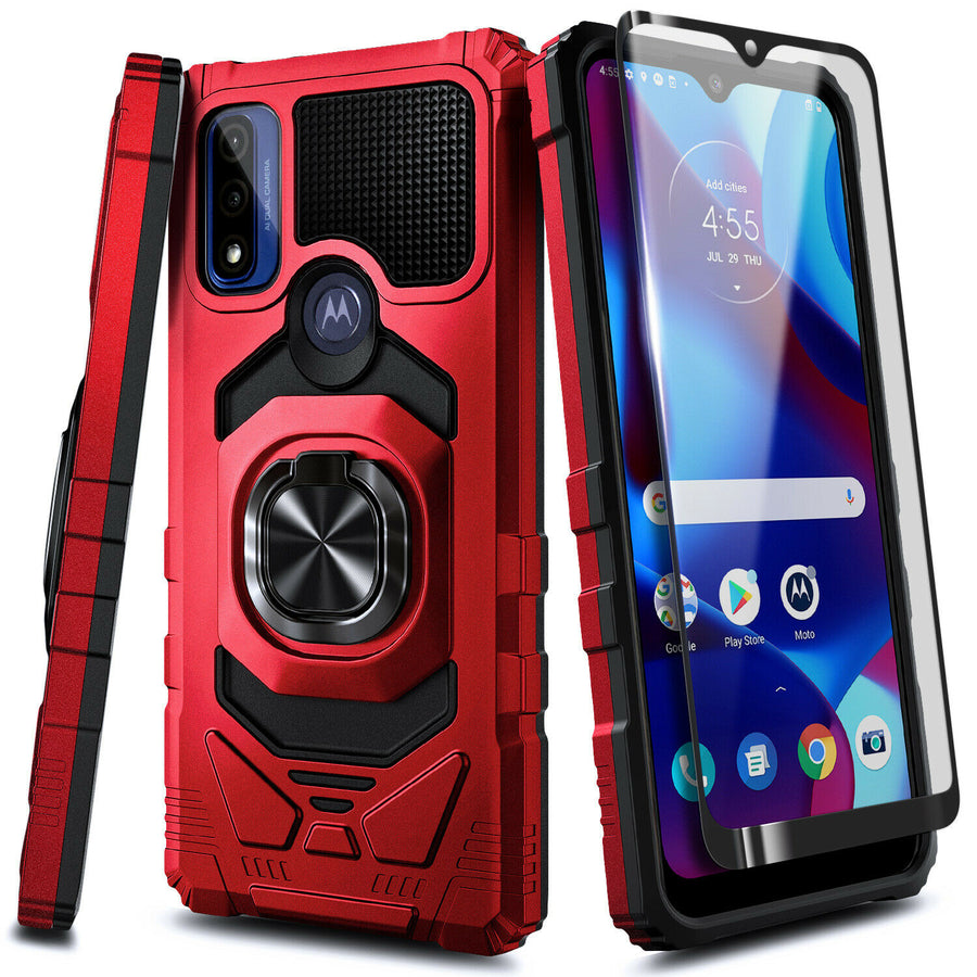 Max Armor Ring Holder Kickstand [Moto G Pure] Case - Red-MyPhoneCase.com