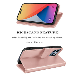 Premium Leather Flip Folio [iPhone 14] Wallet Case w/ Card Holder - Rose Gold-MyPhoneCase.com